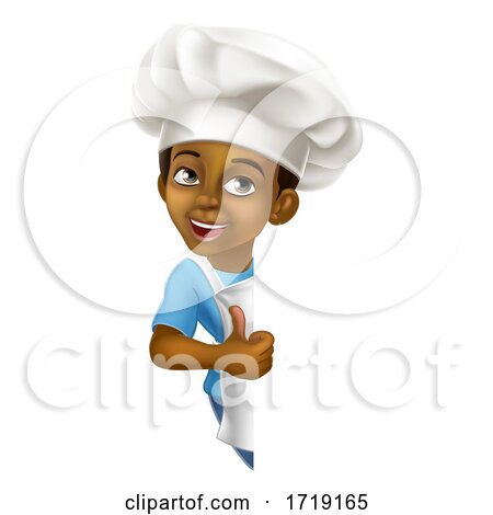 Black Boy Cartoon Child Chef Kid Sign Thumbs up by AtStockIllustration