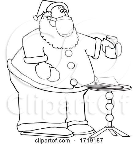 Cartoon Black and White Corona Virus Santa with a Christmas Snack by djart