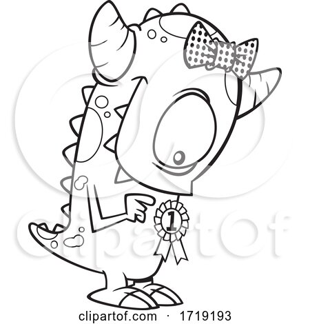 Cartoon Outline Monster with a Winner Medal by toonaday