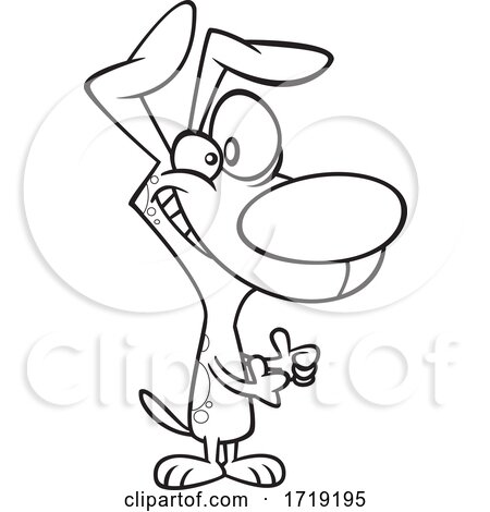 Cartoon Outline Pleased Dog Holding Two Thumbs up by toonaday