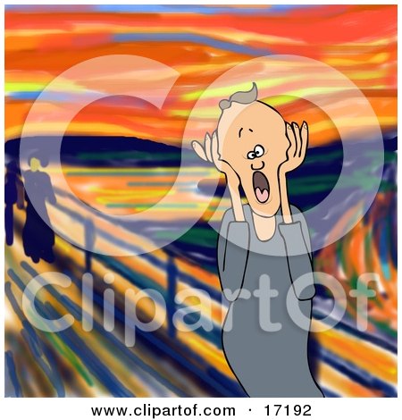 People Clipart Illustration Image of a Frustrated Caucasian Man, a Father, Husband or Manager, Holding His Hands to His Cheeks While Screaming, a Humorous Parody of The Scream by Edvard Munch by djart