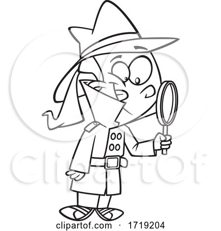 Cartoon Outline Girl Detective by toonaday