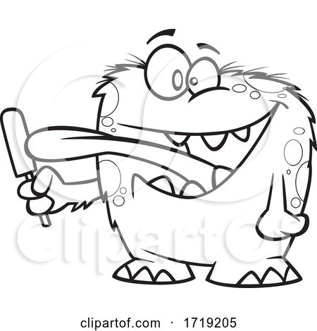 Cartoon Outline Monster Licking a Popsicle by toonaday