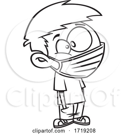 Cartoon Outline Boy Wearing a Mask by toonaday