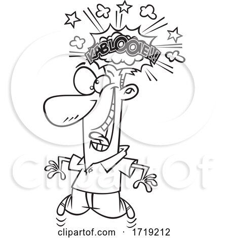 Cartoon Outline Man with a Brain Explosion by toonaday