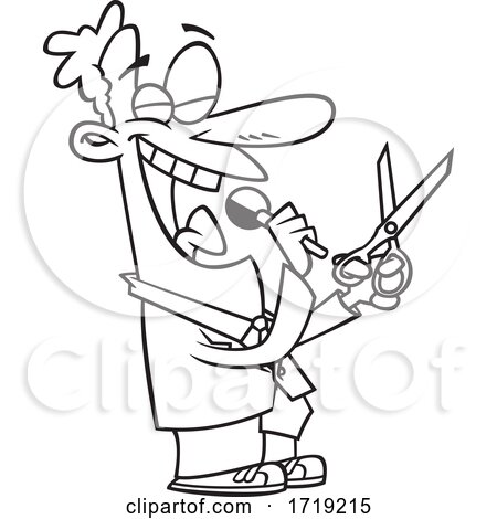 Cartoon Outline Man Talking into a Microphone and Holding Scissors by toonaday