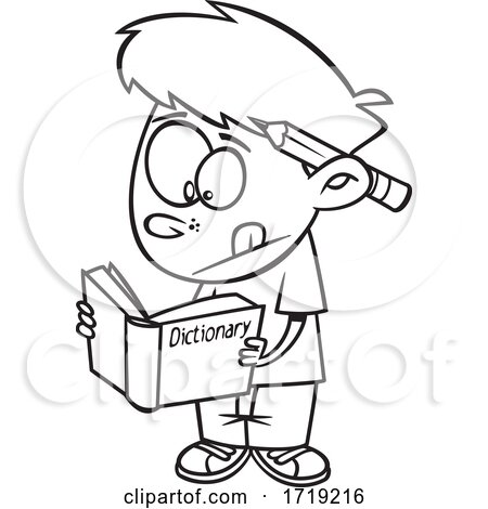 Cartoon Outline Boy Using a Dictionary by toonaday