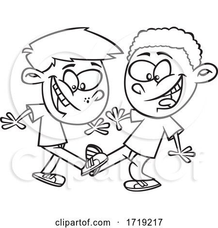 Cartoon Outline Boys Doing a Foot Shake by toonaday