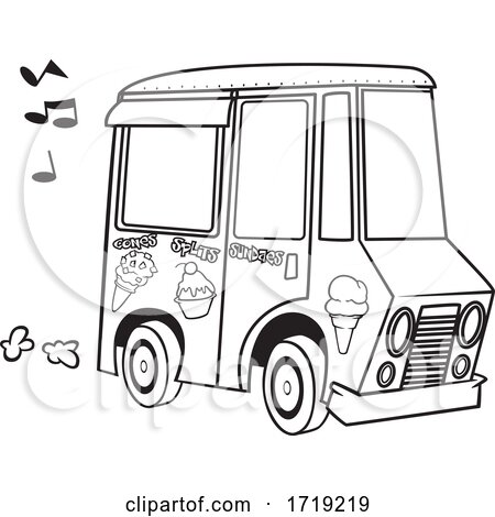 Cartoon Outline Ice Cream Truck with Music Notes by toonaday
