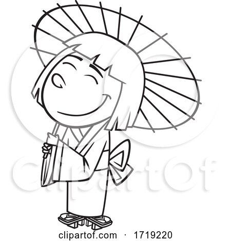 Cartoon Outline Japanese Girl with a Parasol by toonaday