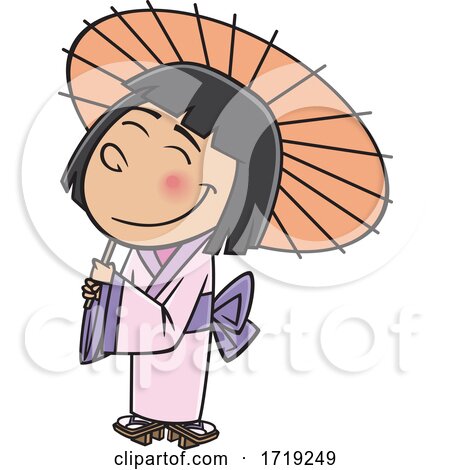 Cartoon Japanese Girl with a Parasol by toonaday