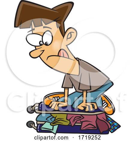 Cartoon Man Trying to Cram Luggage in a Suitcase by toonaday