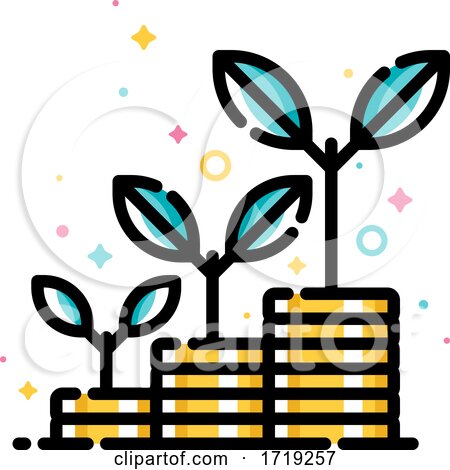 Financial Investments or Money Savings Concept with Stacks of Coins with Plants Growing up by elena