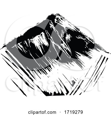 Black and White Woodcut Mountain by xunantunich