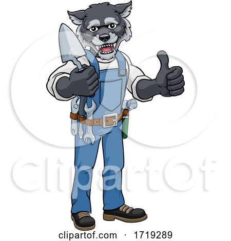 Wolf Bricklayer Builder Holding Trowel Tool by AtStockIllustration