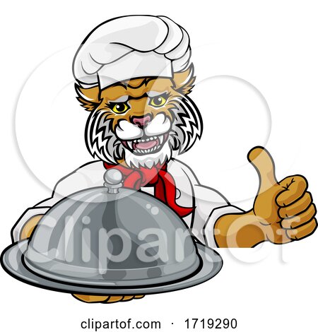 Wildcat Chef Mascot Sign Cartoon Character by AtStockIllustration