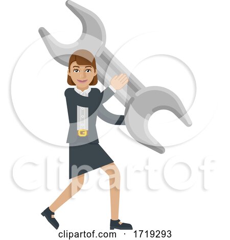 Business Woman Holding Spanner Wrench Mascot by AtStockIllustration