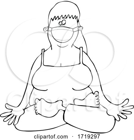 Cartoon Black and White Lady Doing Yoga and Wearing a Face Mask by djart
