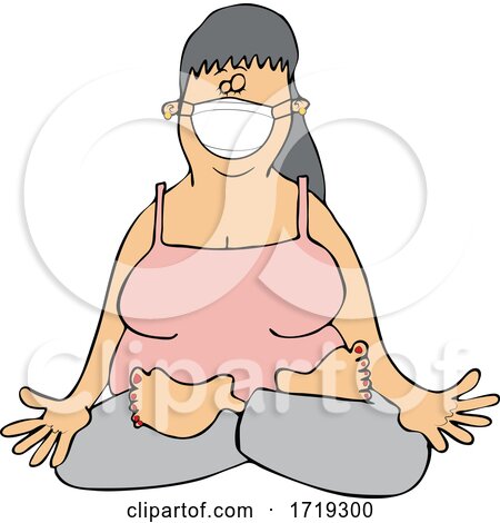 Cartoon Woman Doing Yoga and Wearing a Face Mask by djart