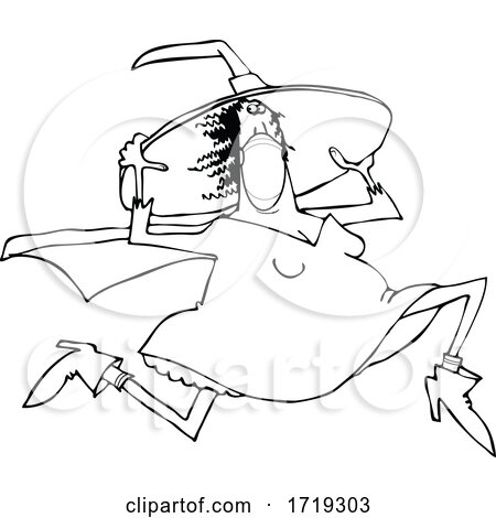 Cartoon Black and White Halloween Witch Wearing a Mask and Running by djart