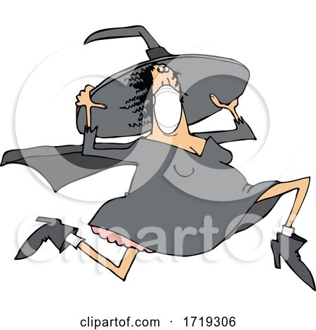 Cartoon Halloween Witch Wearing a Mask and Running by djart