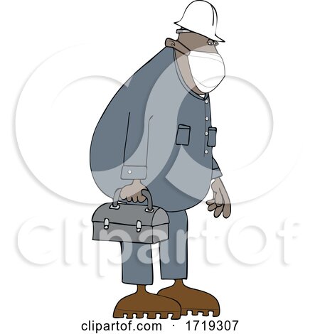 Cartoon Worker Wearing a Mask and Carrying a Lunch Pail by djart