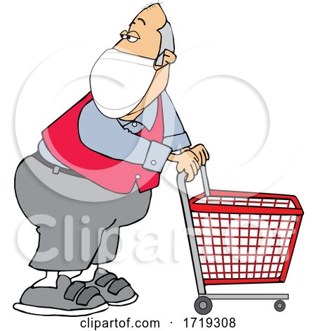 Cartoon Store Worker Wearing a Mask and Standing with a Cart by djart