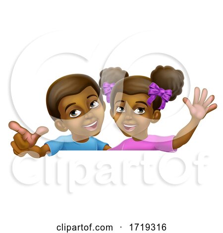 Black Girl and Boy Cartoon Children Kids Sign by AtStockIllustration