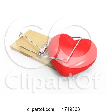 Heart In A Mousetrap On A Black Background. Concept: Trap With A