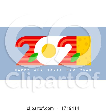 Colorful Numbers 2021 Look like Eggs with Bacon and Greetings of Happy and Tasty New Year by elena