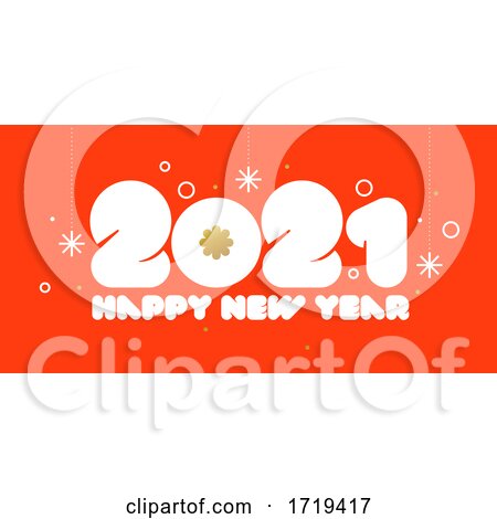 Happy New Year 2021 Design with Golden Snowflake and White Rounded Numbers on Red Background by elena