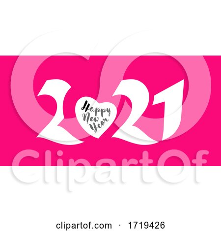 Elegant White Numbers 2021 with Heart and Happy New Year Greetings on Pink Background by elena