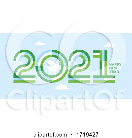 Happy New Year 2021 Elegant Striped Numbers and White Peace Dove with Olive Branch at Clear Blue Sky by elena