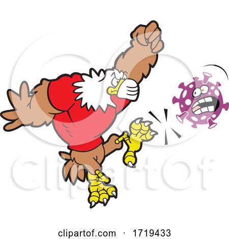 Bald Eagle Mascot Wearing a Mask and Kicking Corona Virus by Johnny Sajem