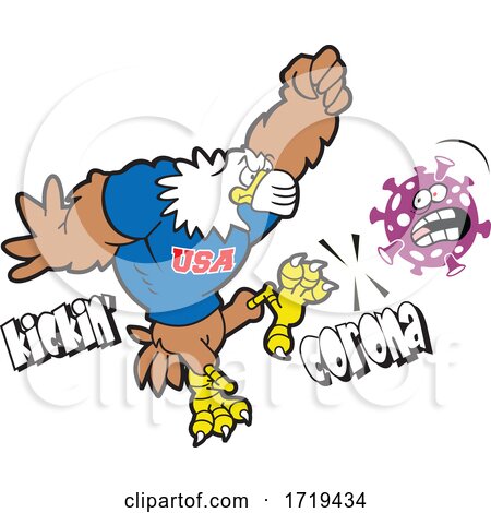 Bald Eagle Mascot Wearing a Mask and Kickin Corona Virus by Johnny Sajem