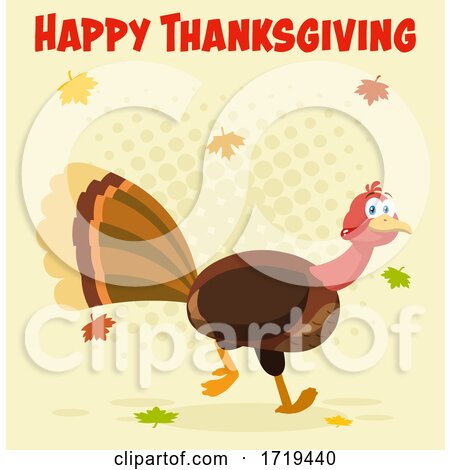 Turkey Bird and Falling Leaves Under Happy Thanksgiving Text by Hit Toon
