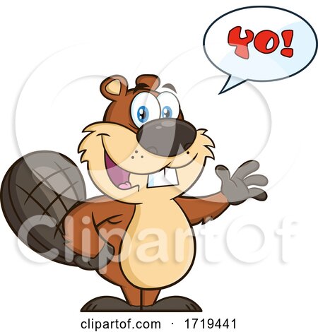 Cartoon Beaver Mascot Waving and Saying Yo by Hit Toon