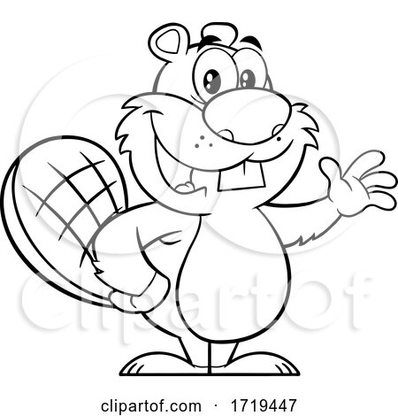 Cartoon Black and White Beaver Mascot Waving by Hit Toon