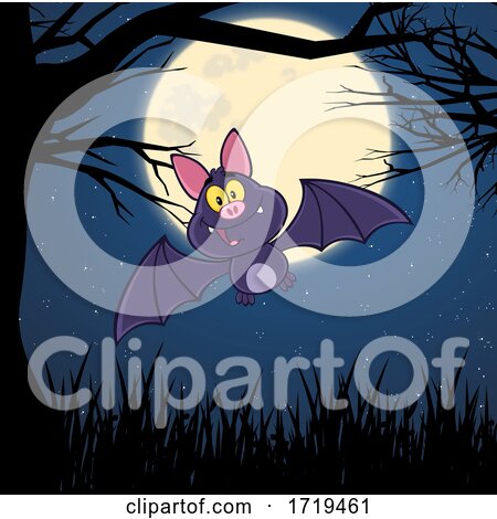 Happy Flying Bat Against a Full Moon by Hit Toon