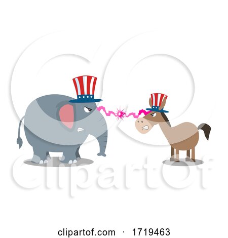 Cartoon Republican Elephant and Democratic Donkey in a Battle by Hit Toon