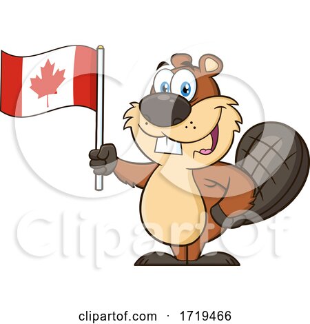 Cartoon Beaver Mascot Holding a Canadian Flag by Hit Toon