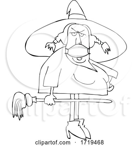 Cartoon Black and White Halloween Witch Wearing a Covid Mask by djart