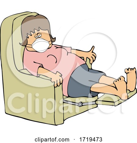 Cartoon Sick Woman Wearing a Mask and Resting in a Recliner Chair by djart