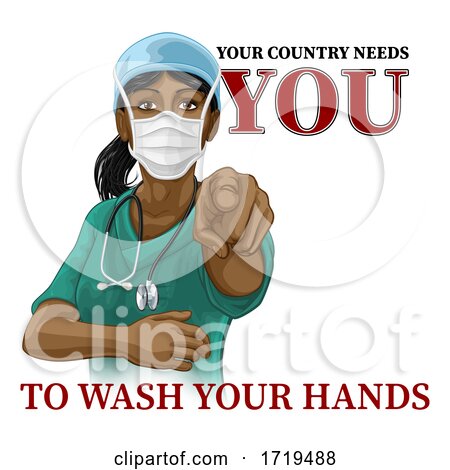 Doctor Nurse Woman Needs You Wash Hands Pointing by AtStockIllustration