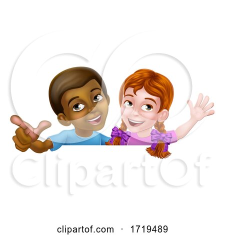 Girl and Boy Cartoon Children Kids Sign by AtStockIllustration