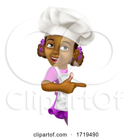 Black Girl Cartoon Child Chef Kid Sign Pointing by AtStockIllustration
