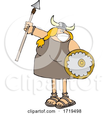 Viking Woman Armed with a Covid Mask Spear and Shield by djart