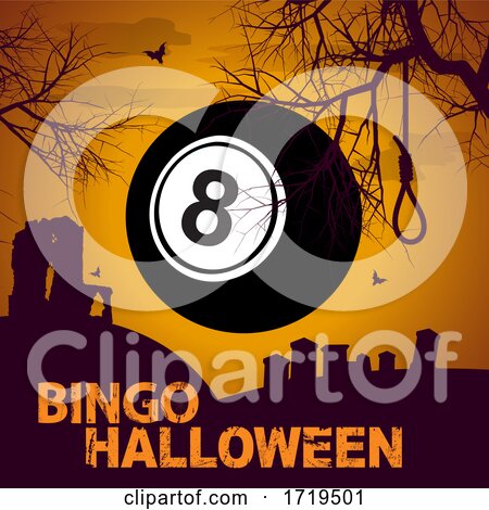 Number Eight Ball on Bingo Halloween Background by elaineitalia