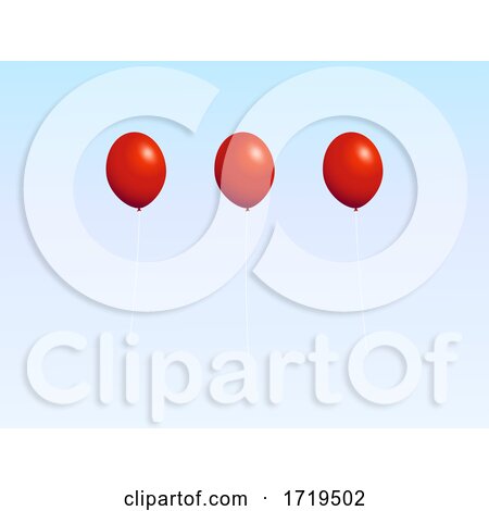Trio of Red Balloons over White and Blue Background by elaineitalia