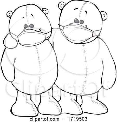 Cartoon Black and White Teddy Bears Wearing Masks and Embracing by djart